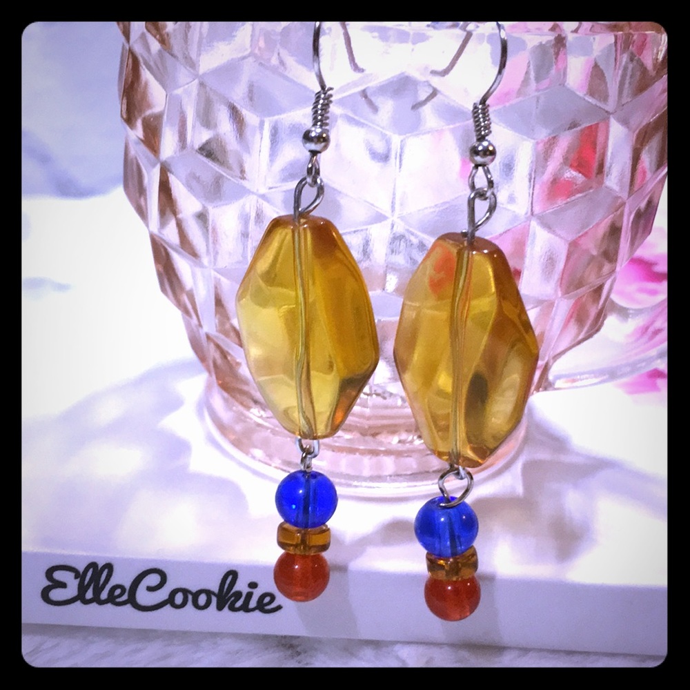 HANDMADE Golden Orange Glass Bead Earrings